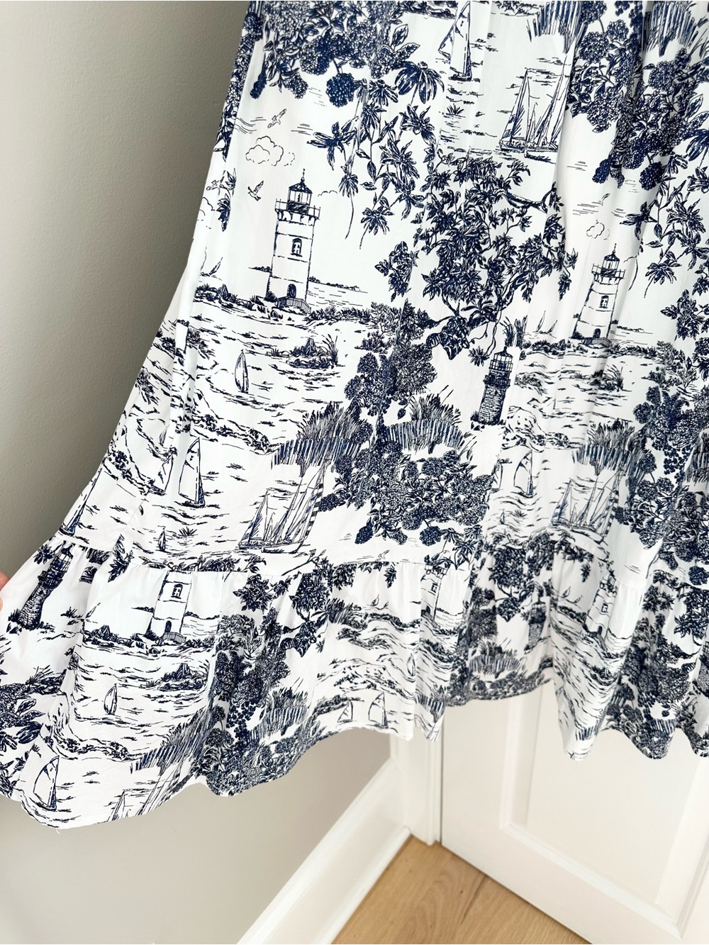 Marina Poplin Flutter-Sleeve Midi Dress Navy Toile - Picture 4 of 5